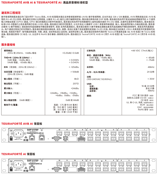 BIAMP TesiraFORTE AI 數(shù)字音頻服務(wù)器